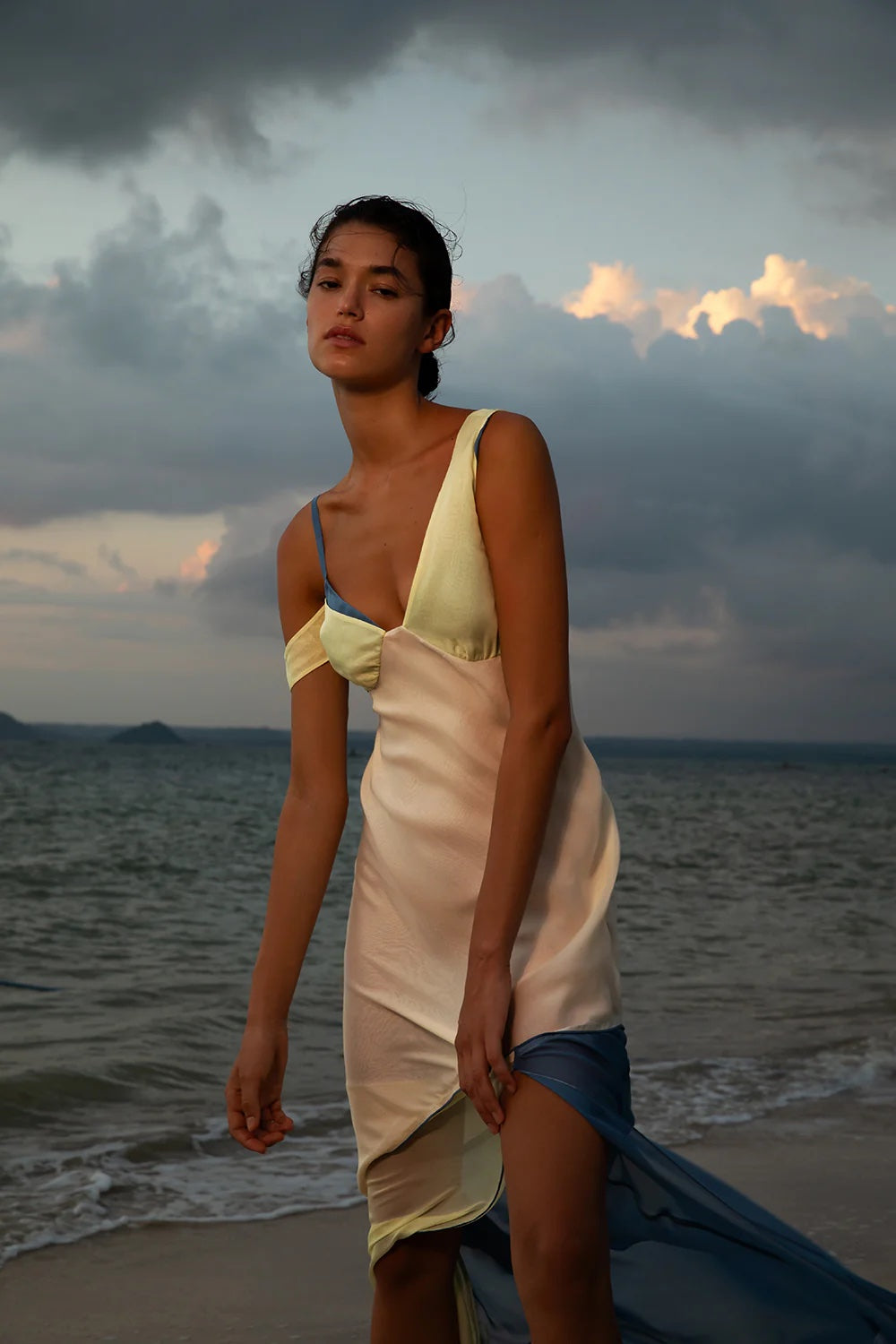 splice chiffon dress V-Neck Lantern Sleeve Chiffon Dress With Glittering Splice, Elegant And Graceful